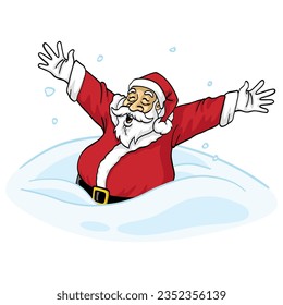 Santa Claus Cartoon In Snow Christmas Vector Illustration