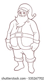 Santa Claus in cartoon style. Black ink print in white background. 