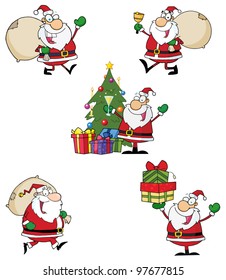 Santa Claus Cartoon Style Characters. Vector Collection