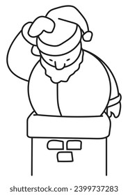 Santa claus in cartoon style try to get in to the chimney.