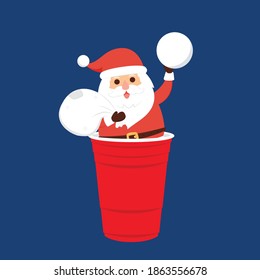 Santa Claus cartoon vector. Santa character design. Red beer cup vector. Beer pong.