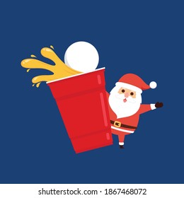 Santa Claus cartoon vector. Santa character design. Red beer cup vector. Beer pong.