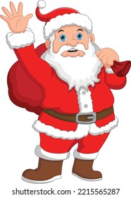 Santa Claus cartoon waving on white background