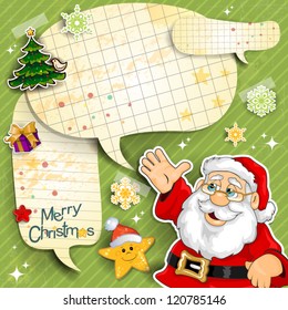 Santa Claus cartoon, where there are Christmas tree decorations and gifts-transparency blending effects and gradient mesh-EPS 10