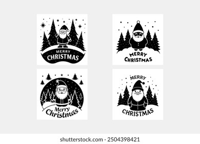 "Santa Claus cartoon winter landscape vector illustration, perfect for festive printable designs.