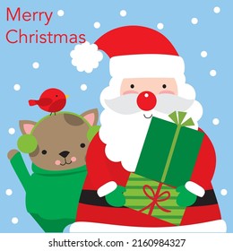 Santa Claus with cat and presents