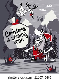 Santa Claus is catching a deer.Vector illustration.