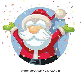 Santa Claus Celebrating with Confetti Vector Cartoon. Funny Santa throwing New Year party having fun
