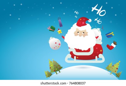 Santa Claus, Celebration Christmas, Holiday vector illustration, Cartoon Funny character, Happy New year, Winter background
