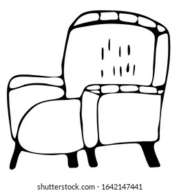 santa claus chair, black and white vector image. 
winter element for posters, stickers, seasonal design and greeting cards. Hand-drawn vector illustration. Hygge icon of a cozy chair