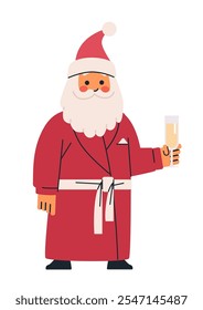 Santa Claus with champagne glass festive holiday celebration red suit white beard cheerful expression simple flat style isolated on white background