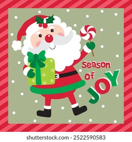 Santa Claus Character and Candy cane For Christmas Card or Bag design