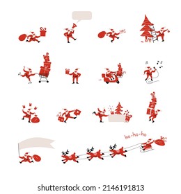 Santa Claus character Christmas vector set.