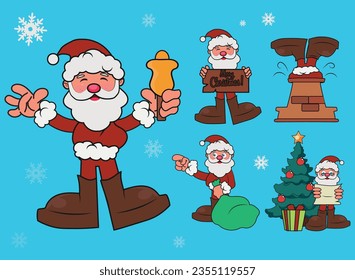 Colección de personajes Santa claus en diseño plano, conjunto plano de dibujos animados Vector.