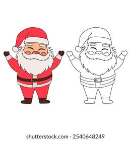 Santa claus character coloring pages for kids. Santa claus christmas character isolated on white background. Kindergarten and preschool worksheets printable for kids. 