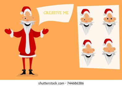 Santa Claus character creation set. Full length, different views, emotions, gestures, isolated against white background. Build your own design. Cartoon flat-style vector illustration