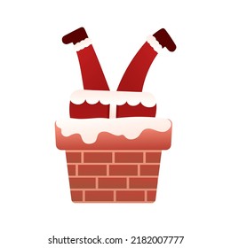 Santa Claus character descends the chimney in cartoon style on white background, clip art for poster design or greetings cards, invitations