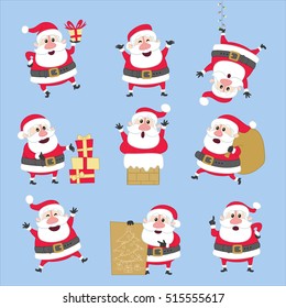 Santa Claus character design set in different poses. Cute Santa Claus in different poses. Vector illustration.