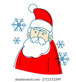 Personaje de Santa Claus dibujado en un estilo plano, ingenuo, doodle con un efecto de textura de risógrafo. Perfecto para tarjetas de Navidad, decoraciones de vacaciones, embalaje festivo, pegatinas, carteles y diseño de temporada