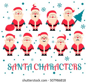Santa Claus character. Emotions icon set. Merry Christmas. Vector illustration