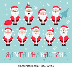 Santa Claus character. Emotions icon set. Merry Christmas. Vector illustration