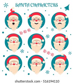 Santa Claus character. Emotions icon set. Merry Christmas. Vector illustration