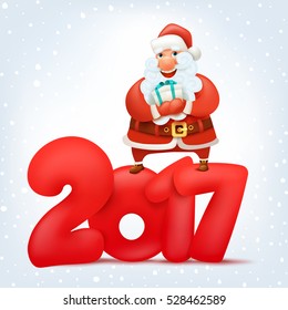santa claus character with gift box. New year calendar title concept vector illustration