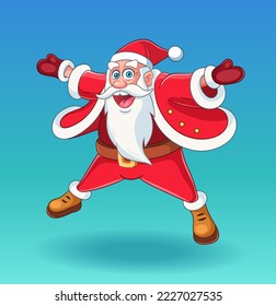 Santa Claus character illustration. Christmas vector illustration of smiling and jumping Santa Claus. Christmas mascot