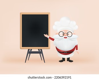 Der Weihnachtsmann einzeln 3D-Rendering mit Tafel zum Schreiben.
