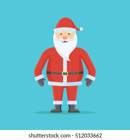 Santa Claus character isolated on blue background. Flat style. Christmas vector illustration.