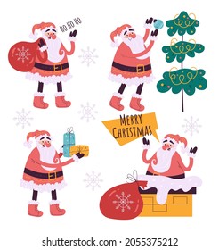 Santa Claus character isolated set. Vector flat hand drawn illustration