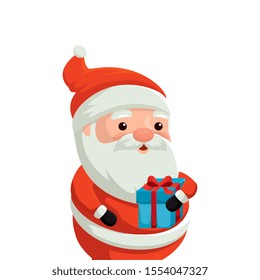 santa claus character merry christmas with gift box vector illustration design