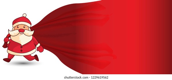 Santa Claus character pull the huge Christmas bag full of presents, gifts and surprises isolated on white background, New Year's or christmas concept

