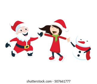 Santa Claus Character - Quality Time With Kid And Snowman