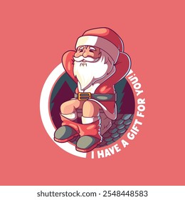 Santa Claus character seated on a Chimney vector illustration. Holidays, mascot design concept.