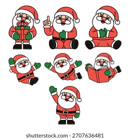 Santa Claus Character Set – 8 lindos Papá Noel posa diseño de Vector