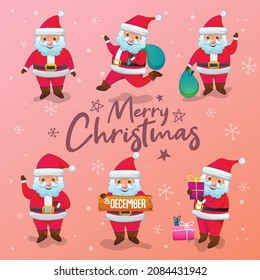 Santa claus character set for celebrating Christmas, consists of 6 styles with subtle gradient colors