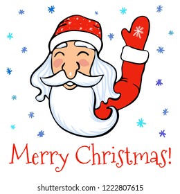 Santa Claus character text joyful Christmas holiday snowflakes vector illustration