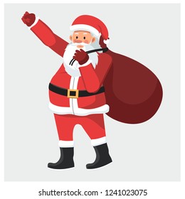 Santa Claus character vector. Cheer up. Santa Claus with bag of gifts.