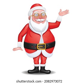 Santa Claus character vector illustration new year 2022 isolated on white background pointing to the right side of the screen