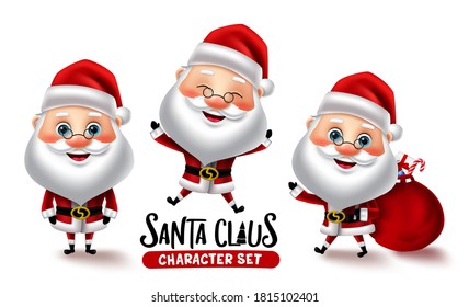 Santa claus character vector set. Christmas santa characters in different pose and gestures isolated in white background for xmas holiday cartoon collection design. Vector illustration    