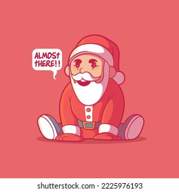 Santa Claus character waiting for Christmas vector illustration. Holiday, funny, brand design concept.