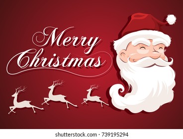 Santa Claus character white beard and moustaches in traditional Christmas holiday on red background. Vector illustration 