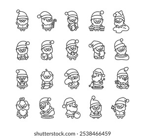 Santa Claus characters bundle for Christmas holiday illustrations with festive cartoon elements and decorations