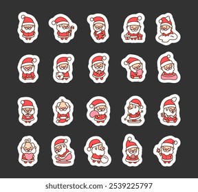 Santa Claus characters bundle for Christmas holiday illustrations with festive cartoon elements and decorations