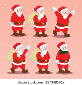 Santa claus characters collection, for flash card, sticker, background, and other. A simple vector design.