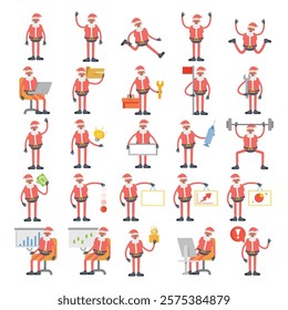 Santa Claus characters in different poses illustration set