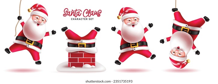 Santa claus characters vector set design. Christmas santa claus character in jumping, rope swinging and happy smiling isolated in white background. Vector illustration holiday season santa claus 