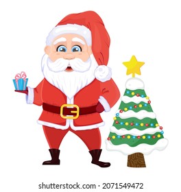 Santa Claus charcter vector. Christmas and New Year illustration. Funny cartoon Santa is taking magic xmas stick