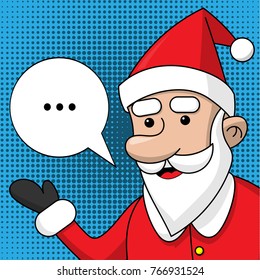 Santa Claus with chat cloud for your text.Blue dot background
Cool element of Christmas advertising for posters, 
flyers, banners, greeting cards. Isolated vector illustration. Editable.EPS10
